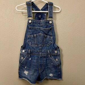 GAP Kids Distressed‎ Denim Short Overalls Shortalls Girls Size S ( 6/7)